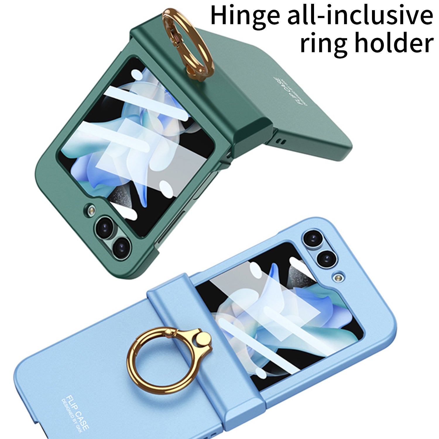 GKK For Samsung Galaxy Z Flip5 5G All-inclusive Hinge Phone Shell Tempered Glass Film Plastic Phone Case with Ring Holder GKK For Samsung Galaxy Z Flip5 5G All-inclusive Hinge Phone Shell Tempered Glass Film Plastic Phone Case with Ring Holder